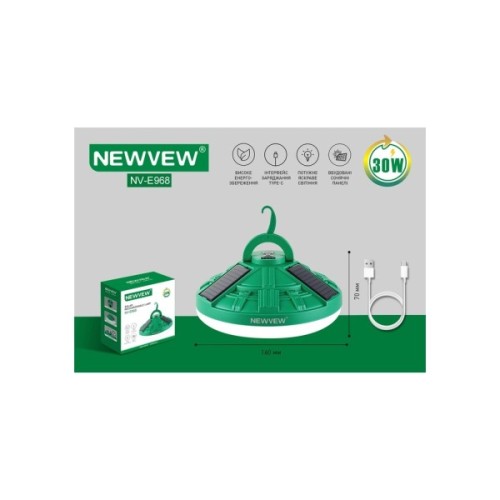 Ліхтар NEWVEW NV-E968 30W Solar Panel 4800mAh Green (NWVW-NV-E968-GN)