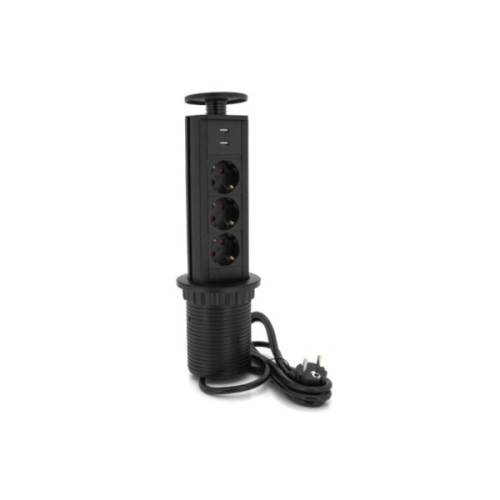 Мережевий фільтр живлення Voltronic 3 Роз, 2USB, 16А, 250V, 2м, Black (D08-FU03)