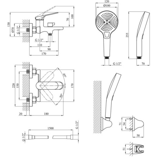 Душовий гарнітур Kroner Linz-GRN060 + змішувач Linz-GRN010 (CVS30158)