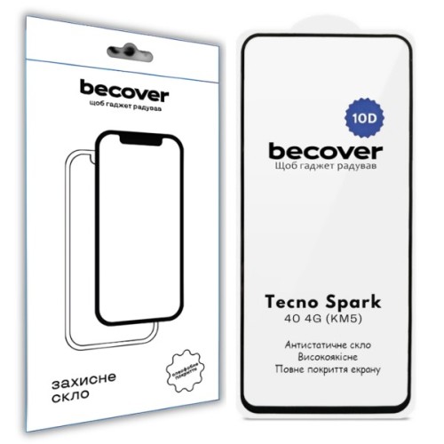 Скло захисне BeCover 10D Tecno Spark 40 4G (KM5) Black (714923)