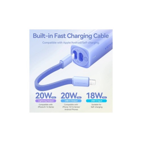 Батарея універсальна Vention 5000mAh 20W PD, USB-C In/Out, Lightning In/Out, with cable, Gradient Yellow (FHWY0)