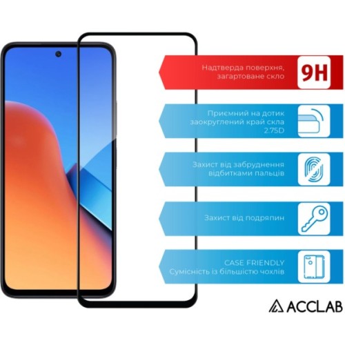 Скло захисне ACCLAB Full Glue Xiaomi Redmi 13 Black (1283126592904)