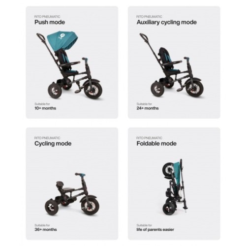 Дитячий велосипед QPlay Rito Rubber Blue складаний триколісний (S380-10BlueRubber)