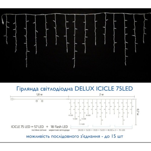 Гірлянда Delux ICICLE flash 75LED 2 х 0.7 м синій/білий IP44 EN (90012957)