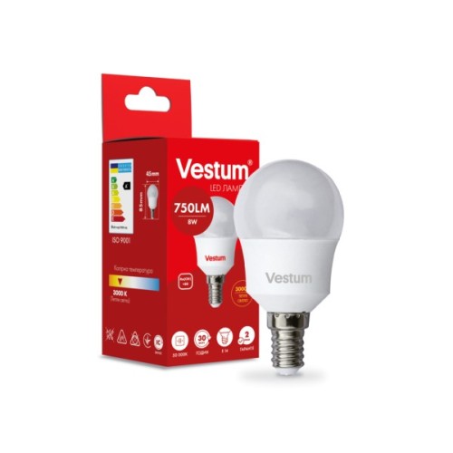 Лампочка Vestum LED G45 8W 3000K 220V E14 (1-VS-1212)