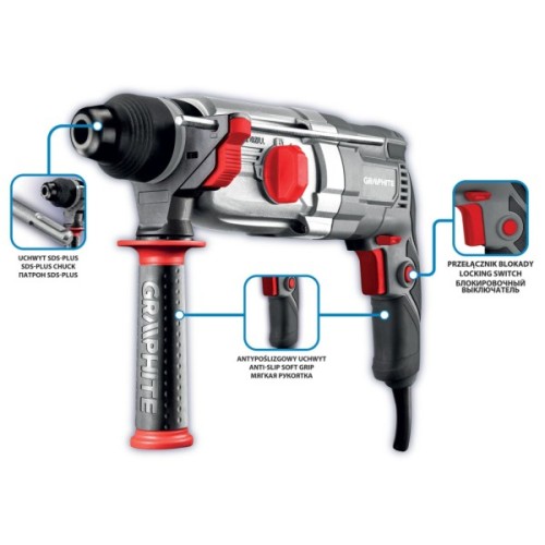 Перфоратор Graphite SDS-plus, 900Вт, 3.4Дж, кейс 6.1кг (58G539)