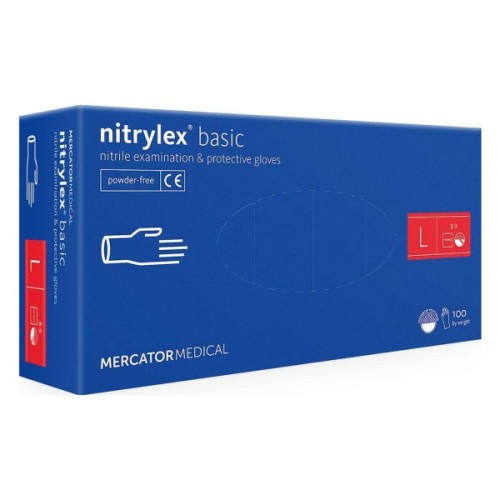 Медичні рукавички Mercator Medical Nitrylex Basic Нітрилові Неопудрені діагностичні Розмір L Сині 100 шт. (3.1007) (5906615035497/5906615124498)