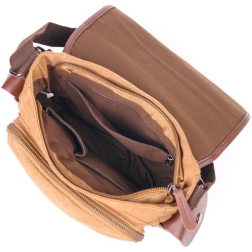 Сумка Vintage Чоловіча з клапаном з текстилю Коричнева (21249)