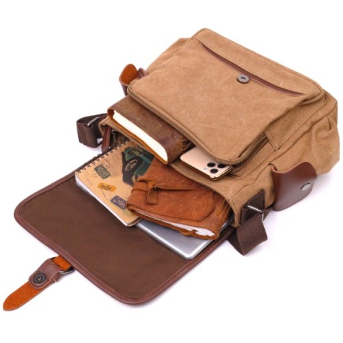 Сумка Vintage Чоловіча з клапаном з текстилю Коричнева (21249)