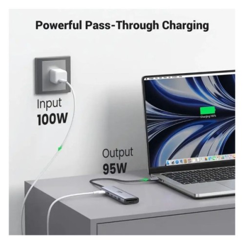 Концентратор Ugreen USB-C 7-in-1 2xUSB 3.0 + 2xUSB-C + HDMI 4K60Hz + SD/TF + PD 100W (45521)