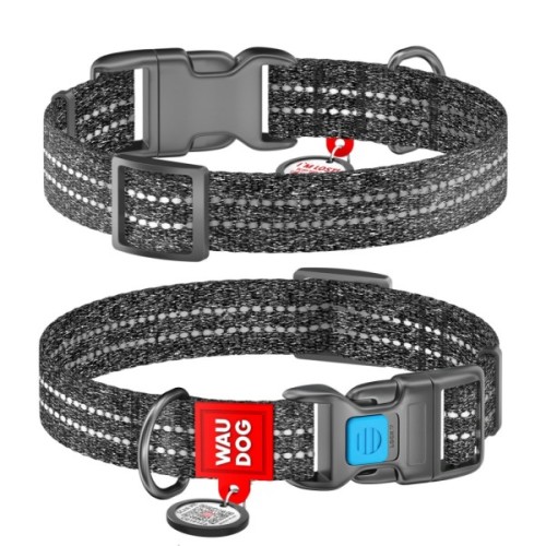 Нашийник для тварин WAUDOG Re-cotton з QR паспортом світловідбивний Ш 25 мм Д 33-49 см сірий (029211)