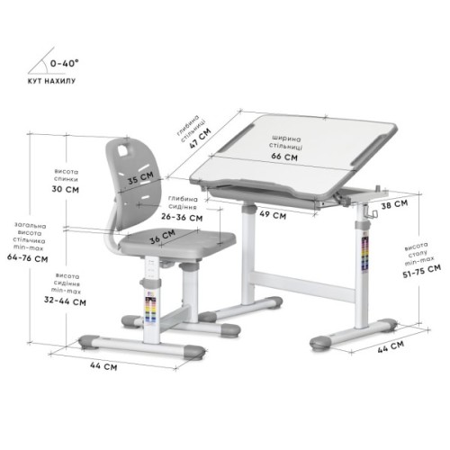 Парта зі стільцем Evo-kids Ergo Grey (Evo-05 Ergo G)