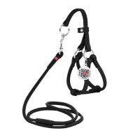 Шлея для собак WAUDOG Glamour з повідцем кругла Д 6 мм А 42-60 см В 46-64 см чорна (34021)