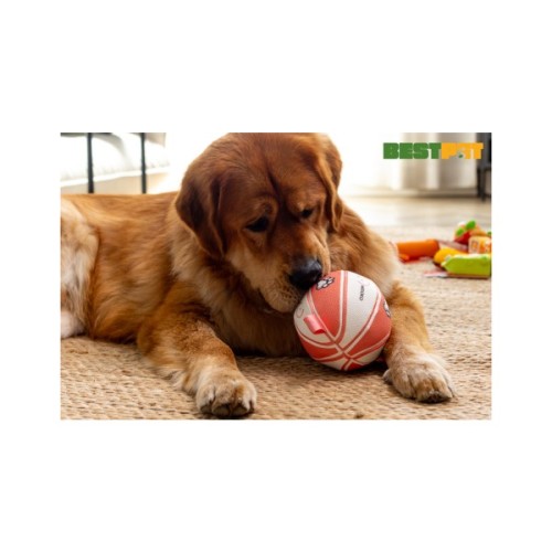 Іграшка для собак MISOKO&CO М'яч надувний у формі баскетбольного м'яча білий з рожевим 15 см (KINMSK70112)