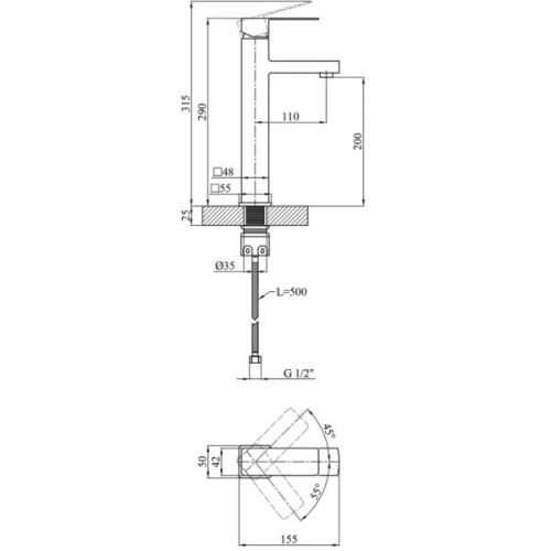 Душовий гарнітур Kroner Edelstahl Kubus-SCH082 + змішувач Edelstahl Kubus-SCH010-3 + змішувач Edelstahl Kubus-SCH052 (CVS30180)
