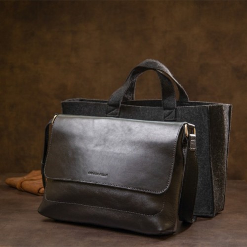 Сумка Grande Pelle Шкіряна чоловіча Чорна (11429)