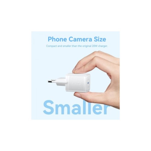 Зарядний пристрій Vention 1xUSB-C PD20W GaN + cable USB-C to USB-C white (TZ-FEPW0-EU-01)