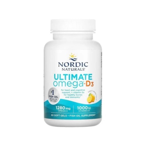 Вітамінно-мінеральний комплекс Nordic Naturals Омега-3 та вітамін D3, 1280 мг та 25 мкг (1000 МО), смак лимона, Ultima (NOR-01794)