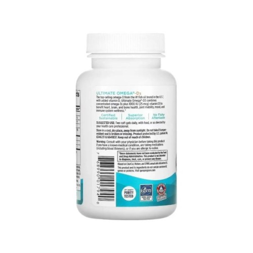 Вітамінно-мінеральний комплекс Nordic Naturals Омега-3 та вітамін D3, 1280 мг та 25 мкг (1000 МО), смак лимона, Ultima (NOR-01794)