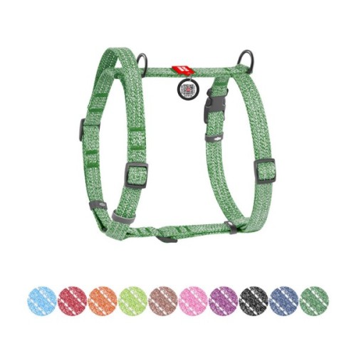 Шлея для собак WAUDOG Н-подібна Re-cotton з QR паспортом, світловідбивна L зелена (259318)