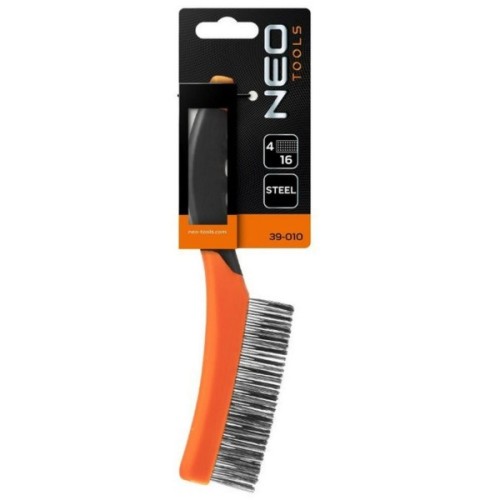 Щітка по металу Neo Tools 4х16 рядів, прямий дріт 0.3мм, 260мм, двокомпонентне руків'я (39-010)