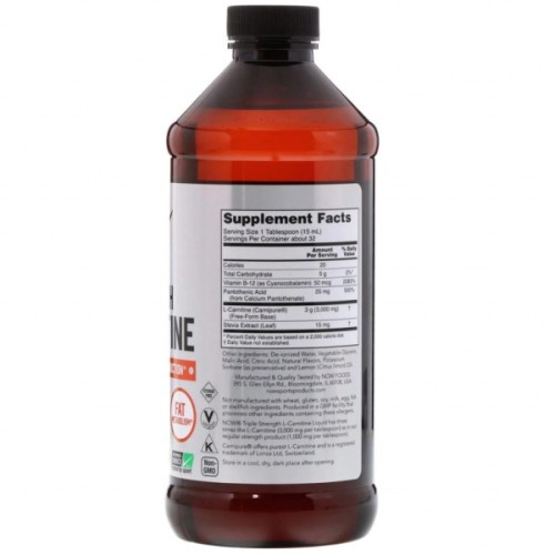 Амінокислота Now Foods L-Карнітин, 3000 мг, Рідкий з цитрусовим смаком, L-Carnitine (NOW-00064)