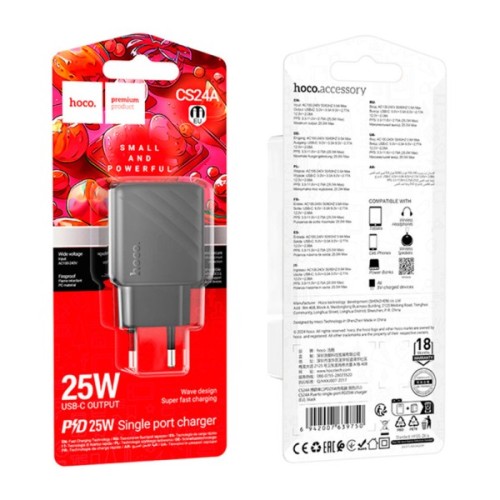 Зарядний пристрій HOCO CS24A Puerto USB-C PD25W Black (6942007639750)