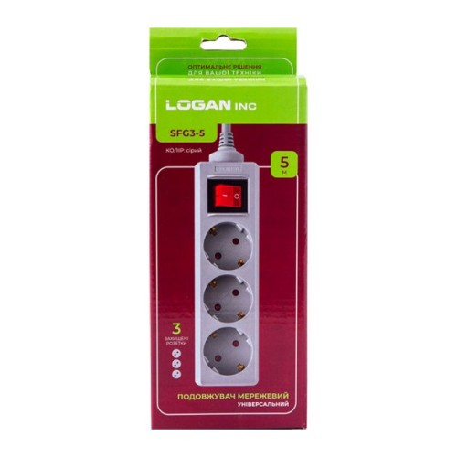 Мережевий фільтр живлення Logan SFG3-5, 3 розетки, 5м (SFG3-5)