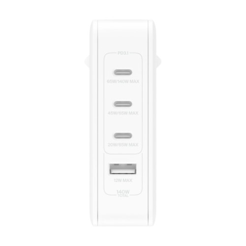 Зарядний пристрій Belkin 140W 3хUSB-С GAN PD PPS USB-A White (WCH014BTWH)