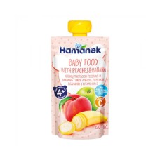 Дитяче пюре Hamanek Яблуко Персик Банан, 120 г (8595139783945)