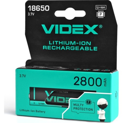 Акумулятор 18650 2800mAh Li-Ion, protect, color box/1шт Videx (18650-P/2800/1CB)