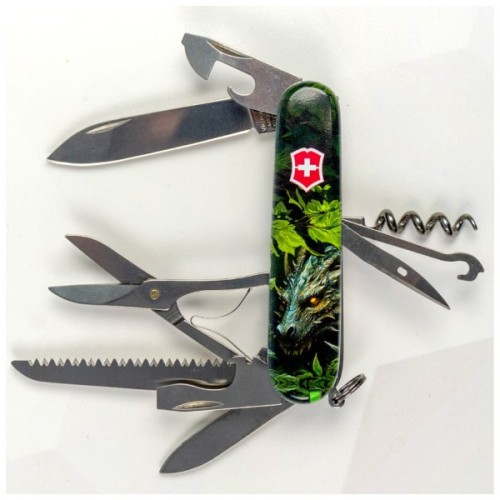 Ніж Victorinox Huntsman Zodiac 91 мм Зелений дерев'яний дракон (1.3713.3_Z3240p)