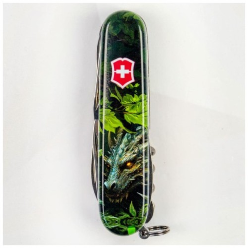 Ніж Victorinox Huntsman Zodiac 91 мм Зелений дерев'яний дракон (1.3713.3_Z3240p)