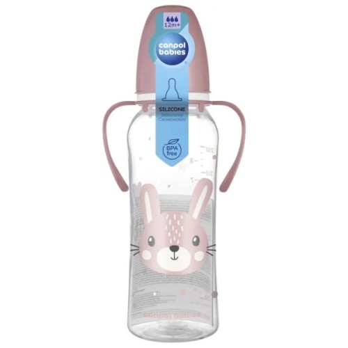 Пляшечка для годування Canpol babies CUTE ANIMALS стандартна з ручками 250 мл рожева (11/845_pin)