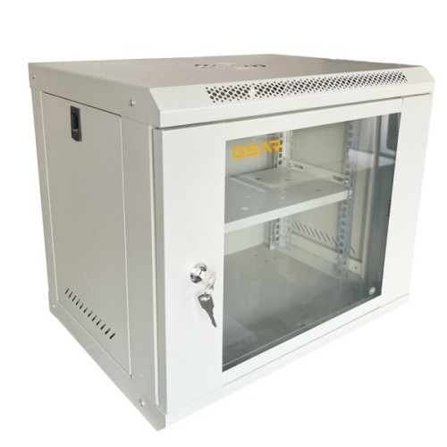 Шафа настінна GEAR 9U 19" 600x450x500 мм, + полка 19", grey (GWMSN-9U-600-450G)