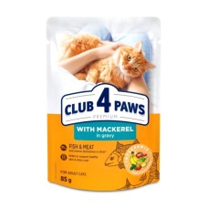 Вологий корм для кішок Club 4 Paws з макреллю в соусі 85 г (4820269142541)