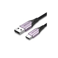 Дата кабель USB 2.0 AM to USB-C 1.5m 3A cotton braided aluminum purple Vention (CODVG)