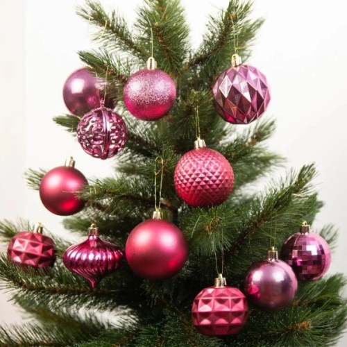 Ялинкова іграшка House Of Seasons Кульки і прикраси Пластик 60 шт D7 см D6 см Фуксія (8720967923786)