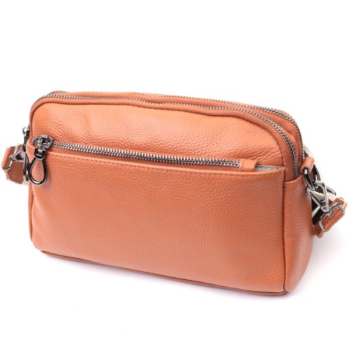 Сумка Vintage Містка Жіноча з кишенями з натуральної шкіри Коричнева (22601)