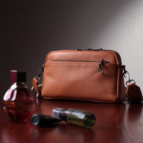 Сумка Vintage Містка Жіноча з кишенями з натуральної шкіри Коричнева (22601)