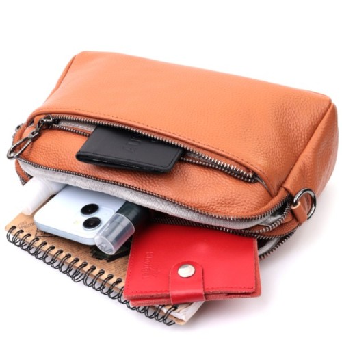 Сумка Vintage Містка Жіноча з кишенями з натуральної шкіри Коричнева (22601)