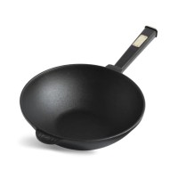 Сковорода Brizoll чавунна WOK з дерев'яною ручкою та чавунною кришкою 2,8 л 260х80 мм (W26H-1)