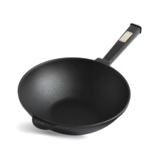 Сковорода Brizoll чавунна WOK з дерев'яною ручкою та чавунною кришкою 2,8 л 260х80 мм (W26H-1)