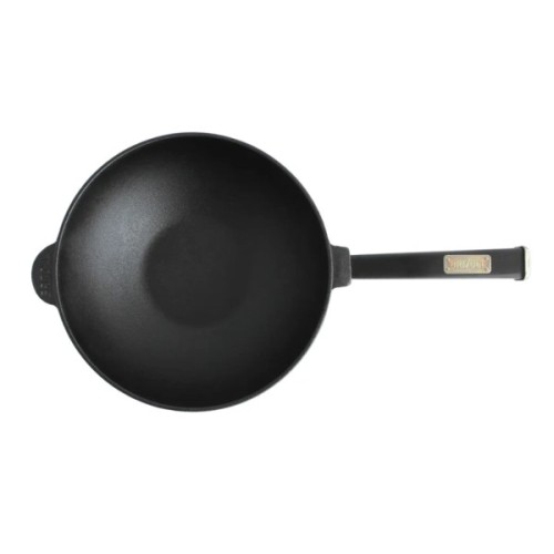 Сковорода Brizoll чавунна WOK з дерев'яною ручкою та чавунною кришкою 2,8 л 260х80 мм (W26H-1)