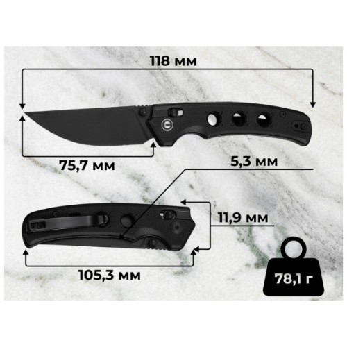 Ніж Civivi Noctis, Black G10, Black Stonewash (C24020C-1)
