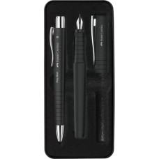 Ручка кулькова Faber-Castell набір ручок POLY Ball Set в металевому пеналі (перо + кульк. ручка), колір корпусу чорний (32957)