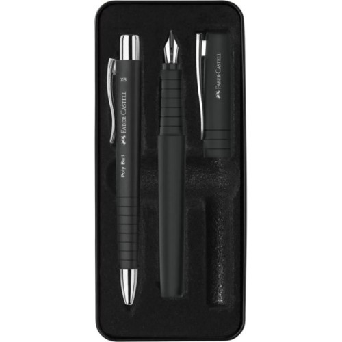 Ручка кулькова Faber-Castell набір ручок POLY Ball Set в металевому пеналі (перо + кульк. ручка), колір корпусу чорний (32957)
