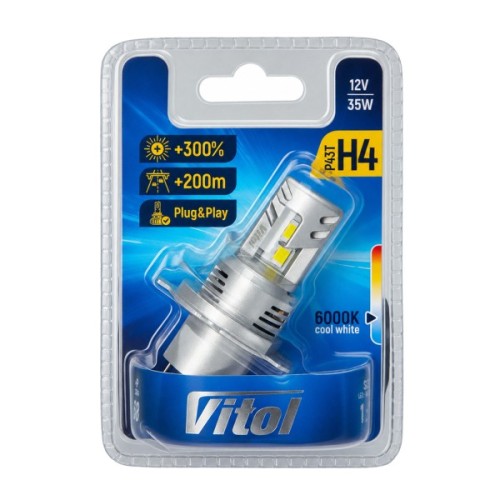 Автолампа Vitol LV1-H4/LED-chips 3570 CSP/9-18v/35w/3000Lm/6000K (LV1-H4)