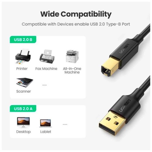 Кабель для принтера USB 2.0 AM/BM 5.0m US135 black Ugreen (10352)