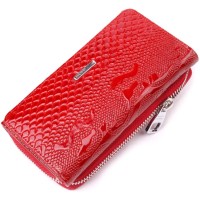 Портмоне Karya З лакованої фактурної шкіри Червоне (21428)